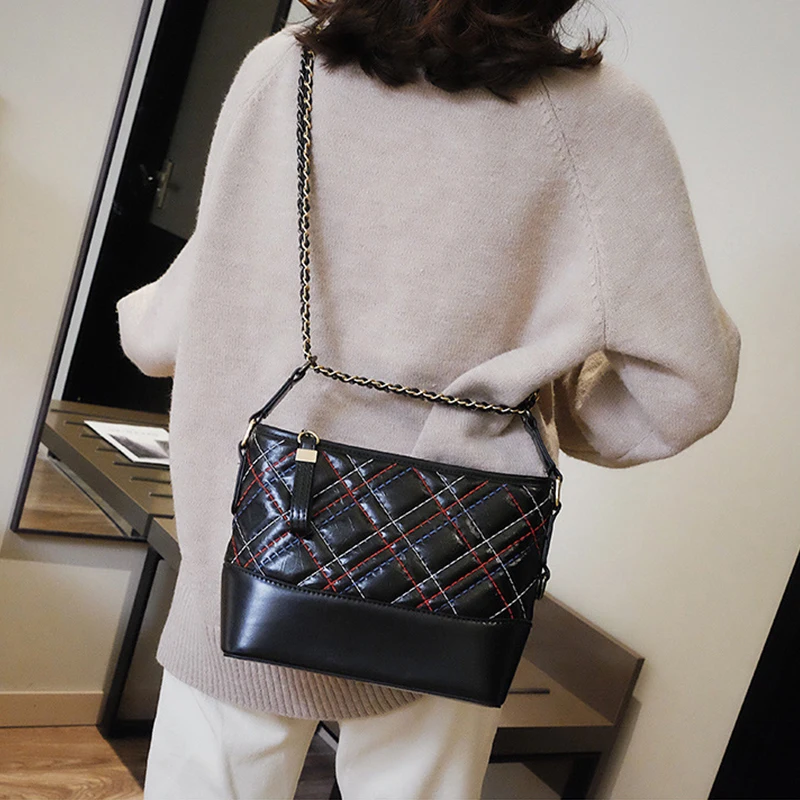 سعة كبيرة عارضة حمل حقيبة خياطة الجلود النساء الأعلى مقبض حقيبة جودة سلسلة حقيبة يد بو الجلود Crossbody أكياس