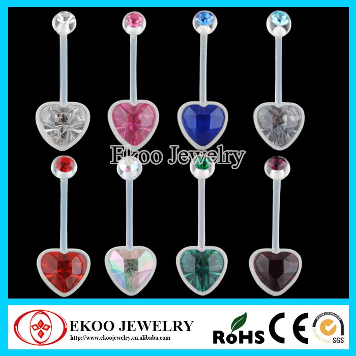 

Wholesale Bio Flexible Heart CZ Pregnancy Navel Belly Ring 14 Gauge 5/8'' Lot of 9 pcs Body Jeselry