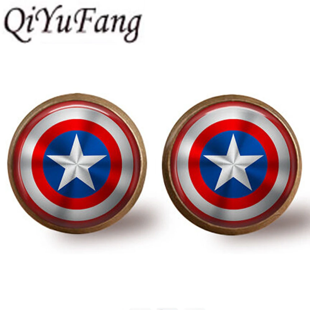 Pendientes de capitán América de Los Vengadores de EUA, 1 unids/lote, pendiente de cristal con escudo de latón, joyería hombres y mujeres|earrings tongue|earrings nailssock happy AliExpress