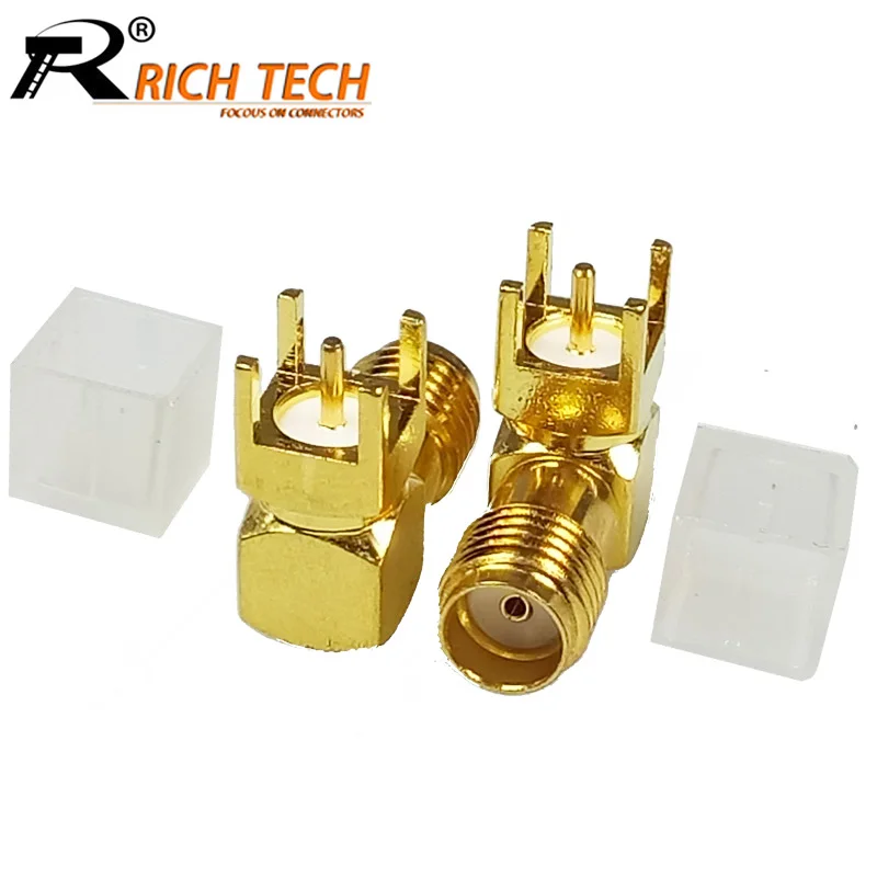 100pcs/lot PCB Mount SMA Female Jack Right Angle Gold Plated Coaxial RF Connector Adapter 90 Degree SMA Female PCB with PCB Cap