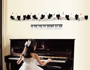 

Cat note staff wall stickers stickers children kindergarten classroom piano room shop decoration