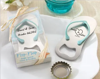 

Personalized Guest gift of wedding favors and giveaways--Groom and Bride name show on the Top Flip-Flop Bottle Opener 100pcs/lot