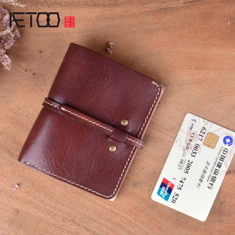 

AETOO New handmade leather wallet vegetable tanned leather short wallet retro simple ultra-thin wallet multi-card wallet