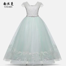 Детские платья для девочек 8, 10, 12, 14, 16 лет, светло-зеленые кружевные сетчатые вечерние длинные платья для девочек, одежда плюс размер, рождественское платье, 2O5A