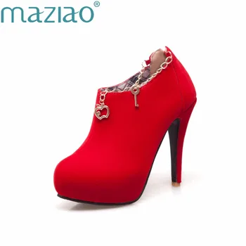 

MAZIAO new women boots black red ladies autumn winter boots flock zipper platform super high ankle boots Wedding Shoes