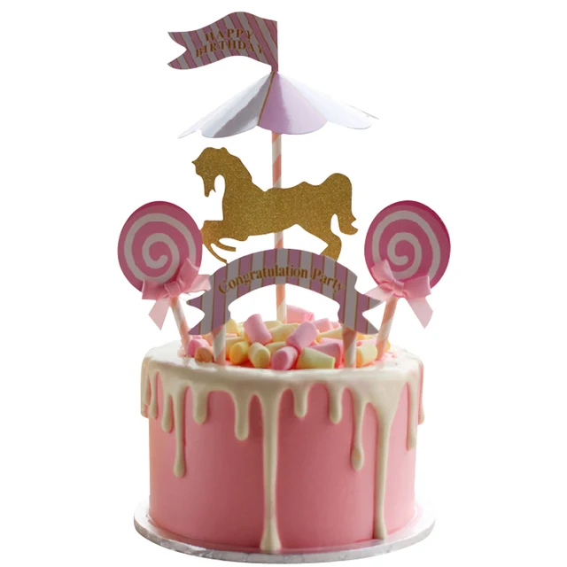 Amut Park Carousel Horse Cake Topper Unicorn Birthday Amut Park Carousel Horse Cake Topper Unicorn Birthday Decoration Stand Picks Wedding Gender Reveal