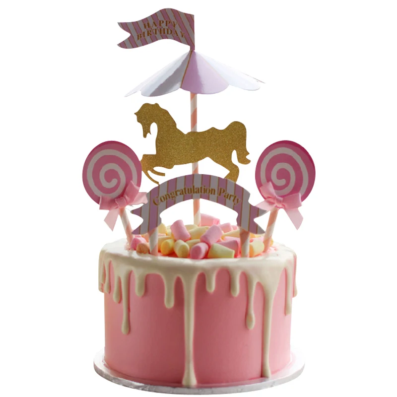 Decoration De Gateau En Forme De Cheval Carrousel Parc D Attraction Decoration De Gateau Avec Licorne Pour Anniversaire Mariage Revelation Du Sexe Aliexpress