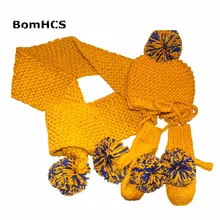 BomHCS перчатки+ шарф+ шапочка Костюм Для женщин теплые зимние ручной работы шапка шейный платок варежки