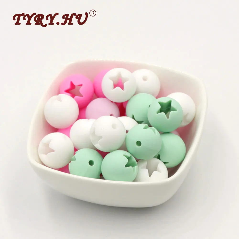 

TYRY.HU 15mm Star Bead Charms 50pcs Baby Teething Beads BPA Free Silicone Bead For Jewelry Making Chew Necklace Baby Teether