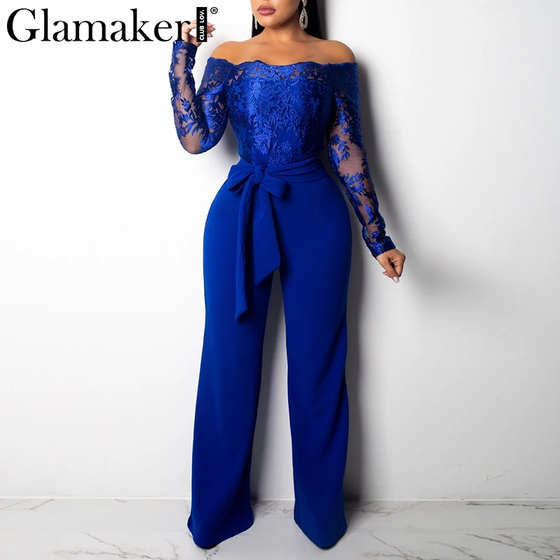 Женский комбинезон Glamaker черный кружевной с открытыми плечами летние элегантные