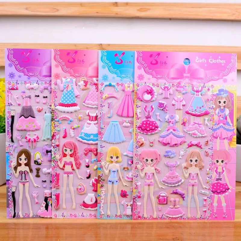 Cute DIY Children Stickers Lovely Girls 3D Bubble Stickers Kawaii Sticker Toys Dress up Girl Changing