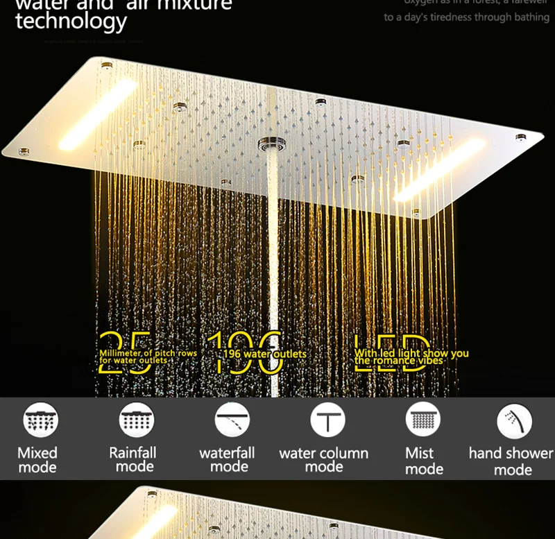 Luxury Shower Set Accessories Ceiling Multifunction Led Strip Shower Head Set with Rainfall Waterfall Spray Mist Water Column (5)