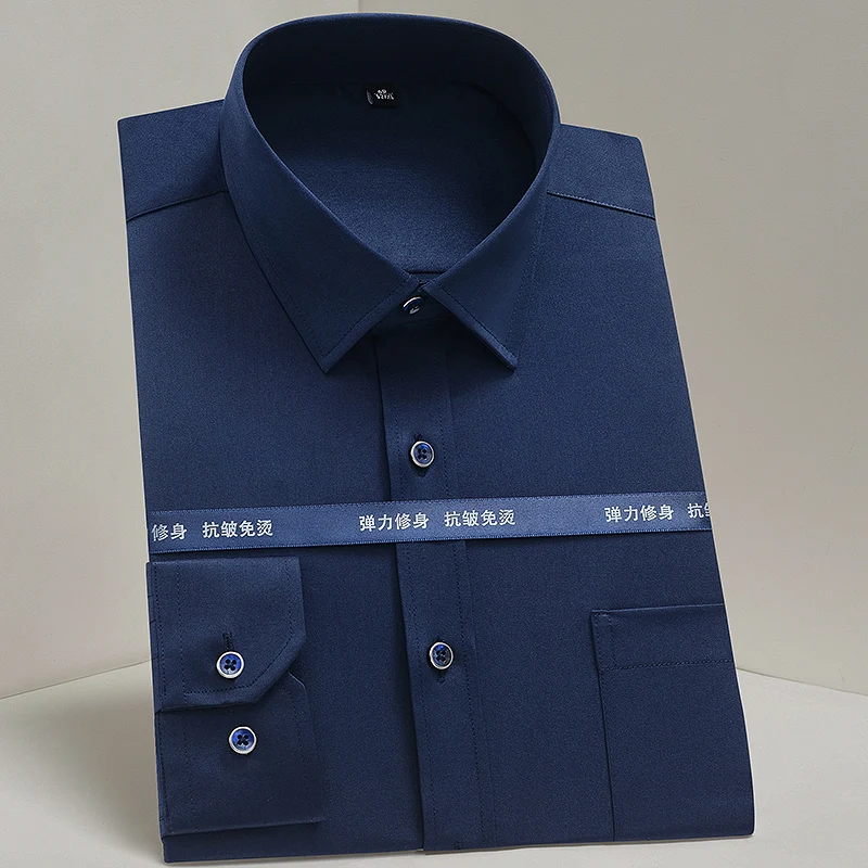 Мужская классическая не железная эластичная Однотонная легкая в уходе рубашка с карманом, формальная деловая стандартная Классическая рубашка