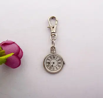 

Clock Rotating Keychain New Fashion Vintage Silver Charms Key Chain DIY Fit Jewelry Findings Holiday Gifts For Women 100PcsE075