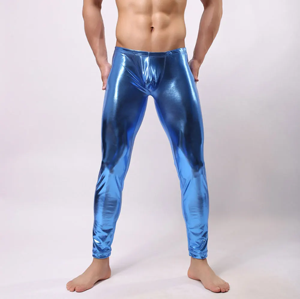 Мужские сексуальные низко-подъемные колготки с мешочком для ночного клуба для сцены сексуальное мужское нижнее белье из кожзаменителя леггинсы - Цвет: Синий