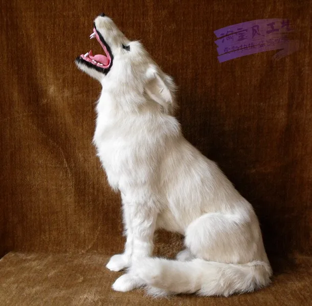 Большая simulaiton игрушка «волк» из смолы и меха большая белая Сидящая Волчья Модель Кукла подарок около 35x18x45 см 2236