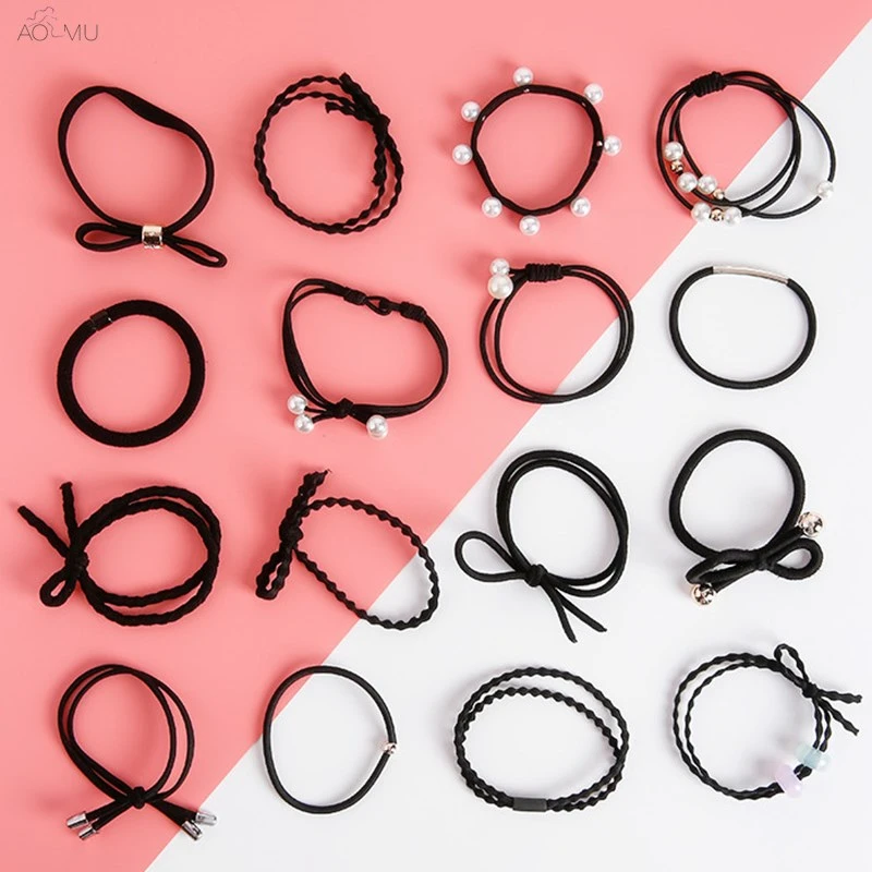 

16Pcs/ AOMU Fashion Cute Ribbon Bowknot Rubber Band Bow Elastic Hair Ties Headbands Women Girls Hair Ropes Hair Accessories