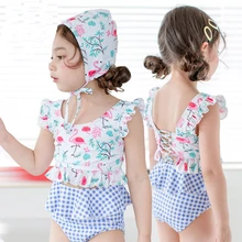 Купальные костюмы для девочек из 2 предметов+ шапочка, детские плащи, купальные костюмы для маленьких девочек, Солнцезащитный купальник, детский купальный костюм бикини