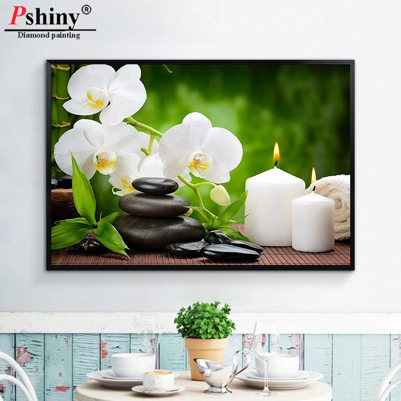 Pshiny Новый DIY алмазная живопись &quotсвечи Орхидея камни&quot Алмазная Вышивка крестом