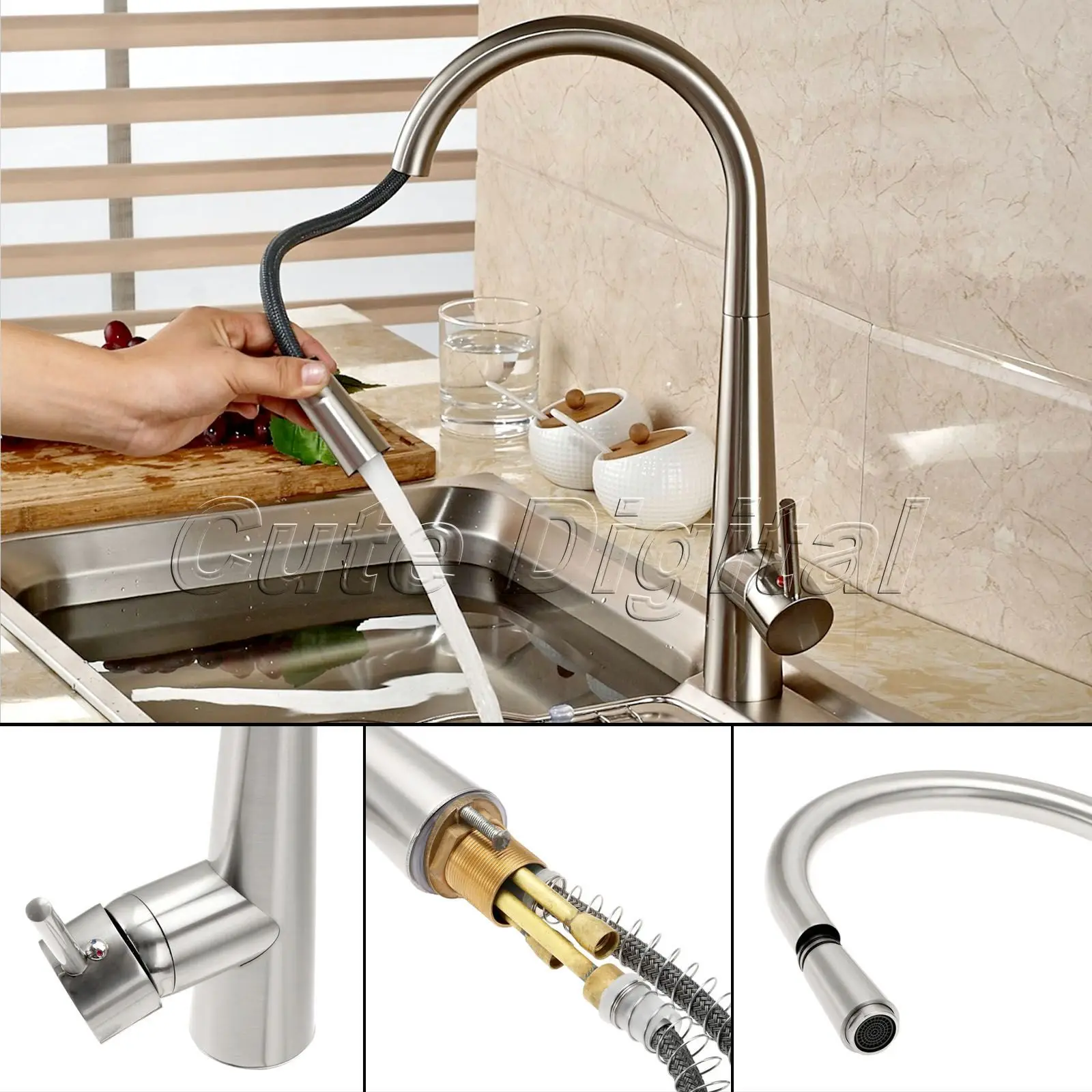 Brass Kitchen Faucet Swivel Spout Brushed Nickel Kitchen
