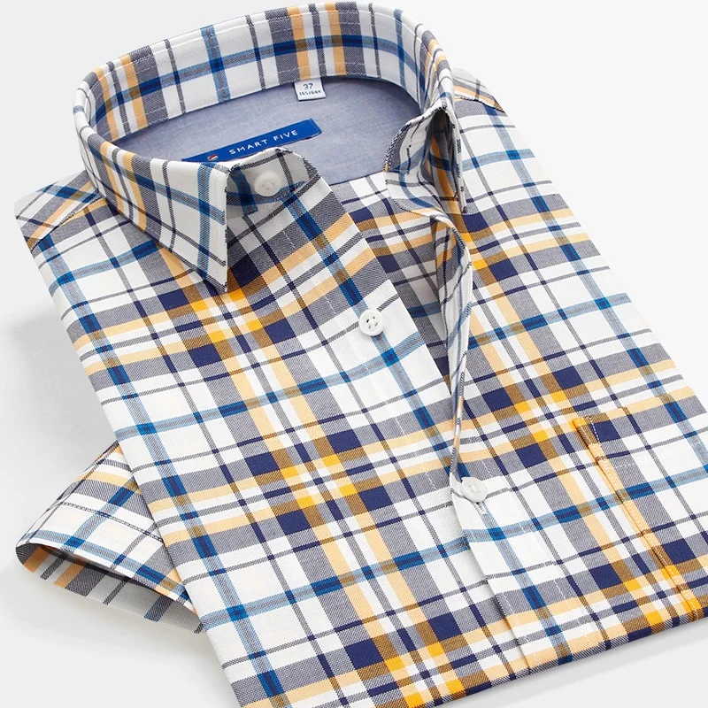

Smart five Shirts Men Casual Plaid Male Short Sleeve Shirt 2018 Summer New camisa masculina Brand Clothes Imported Shirts