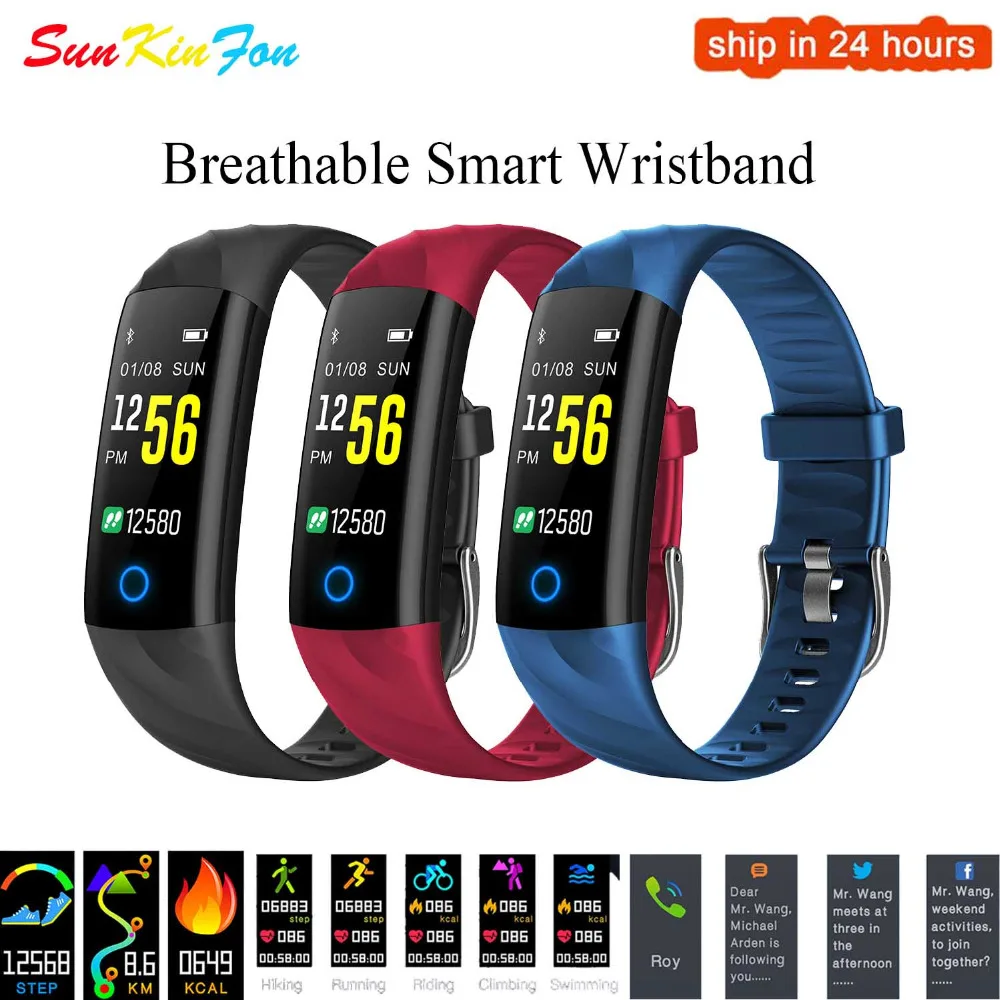D15 Smart Breathable Wristband Heart Rate Blood Pressure Oxygen Fitness Tracker Sports Smart Band for Samsung Galaxy A9 A8 A7 A5