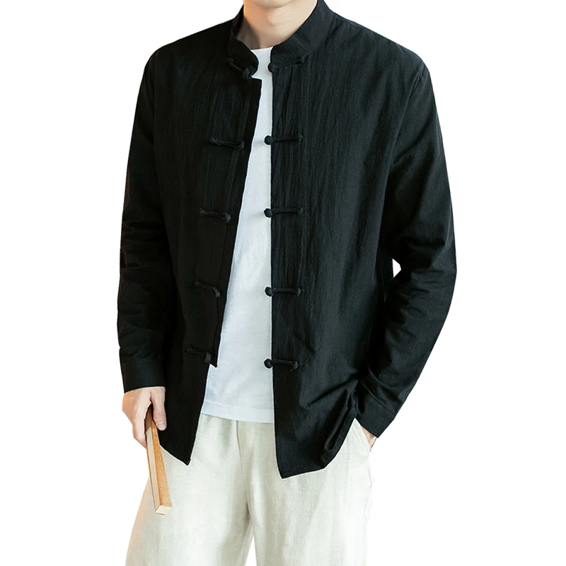 Men Shirts Linen Master Clothes Buckles Plus size 5XL Flax Shirt Linen