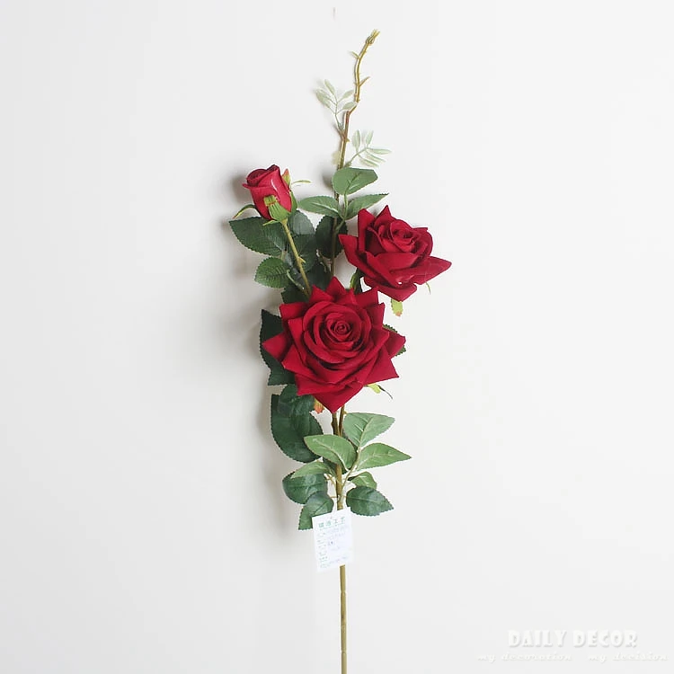 wholesale 90cm high simulation 3 heads long stem Velvet Rose artificial flowers high quality fake rose wedding flower 12pcs