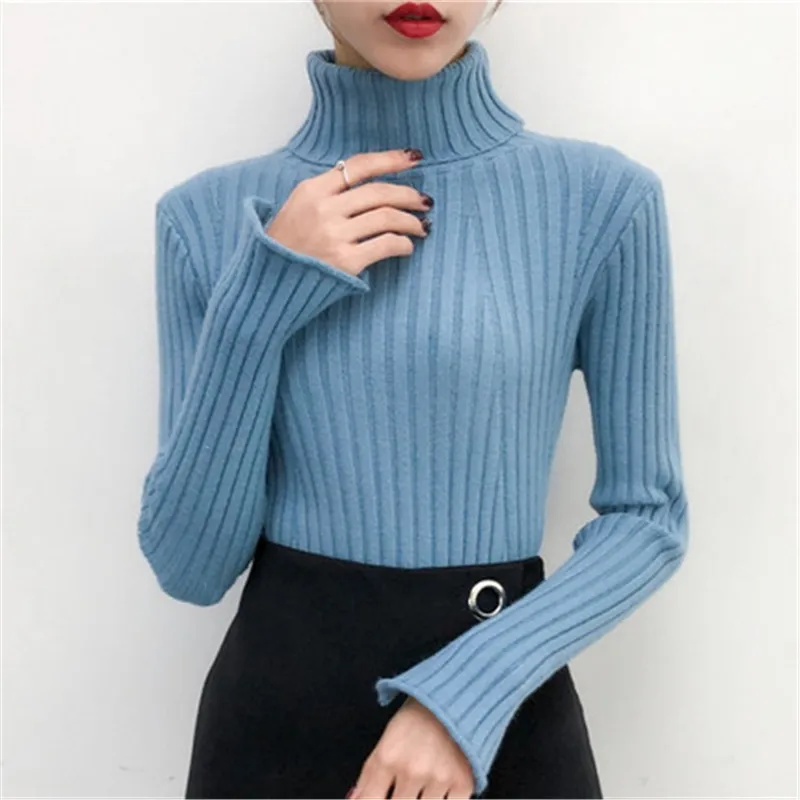 

Autumn Winter Knit Sweater Women Turtleneck Pullover Elasticity Tops Plus Size Solid Color Loose Long Sleeve Warm Female Jumper