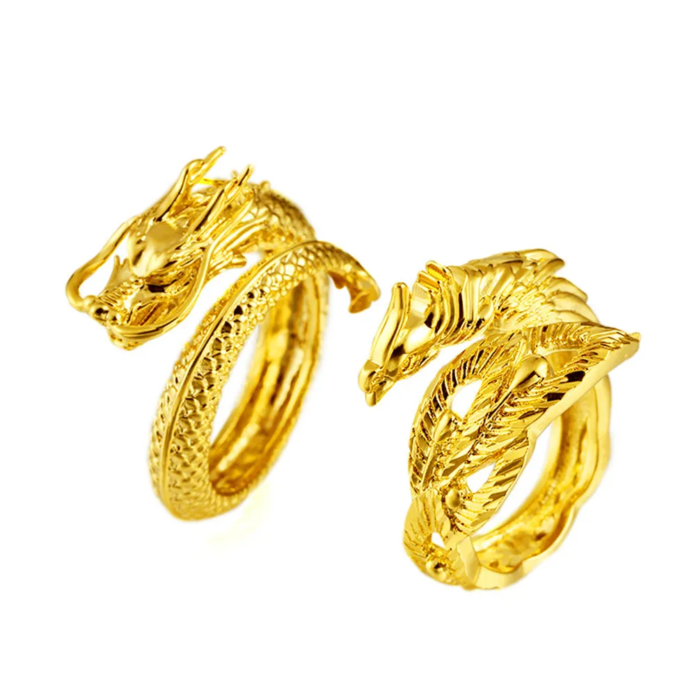 

Vietnam Sandgold Fashion Dragon Phoenix Lovers Couple Pair Rings Adjustable Size Men or Women Rings Wedding Jewelry Wholesale