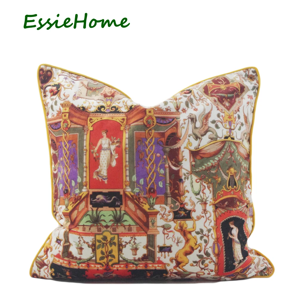 Женская Бархатная подушка в стиле рококо ESSIE HOME Мягкая Наволочка с принтом