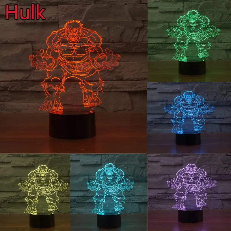 Светящаяся фигурка в стиле аниме Hulk 7 цветов с изображением героев мультфильмов