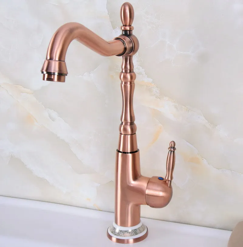 Antique Red Copper Brass Ceramic Base Kitchen Wet Bar Bathroom Vessel Sink Faucet Single Hole Swivel Spout Mixer Tap anf627