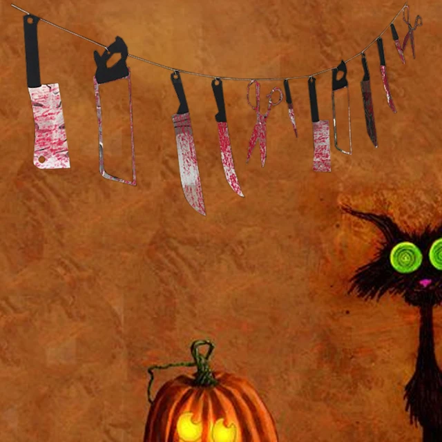 halloween party banner weapon knife prop decor bloody splatter decorative flag banners scary horror halloween hanging
