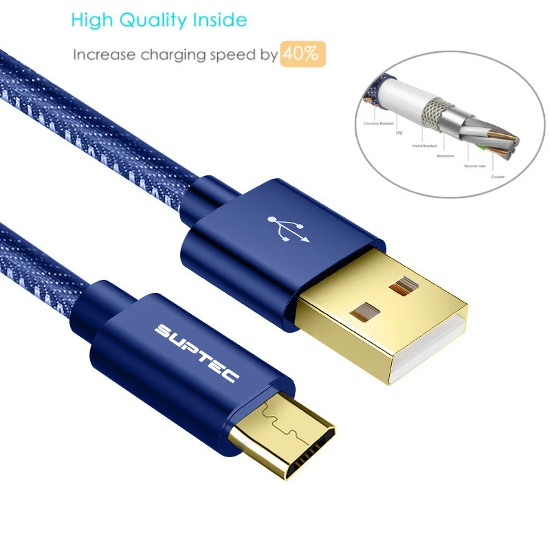 SUPTEC Позолоченный Micro usb кабель для samsung J5 J6 J7 Xiaomi Redmi Note 5 4 для Android мобильный телефон usb зарядное устройство адаптер