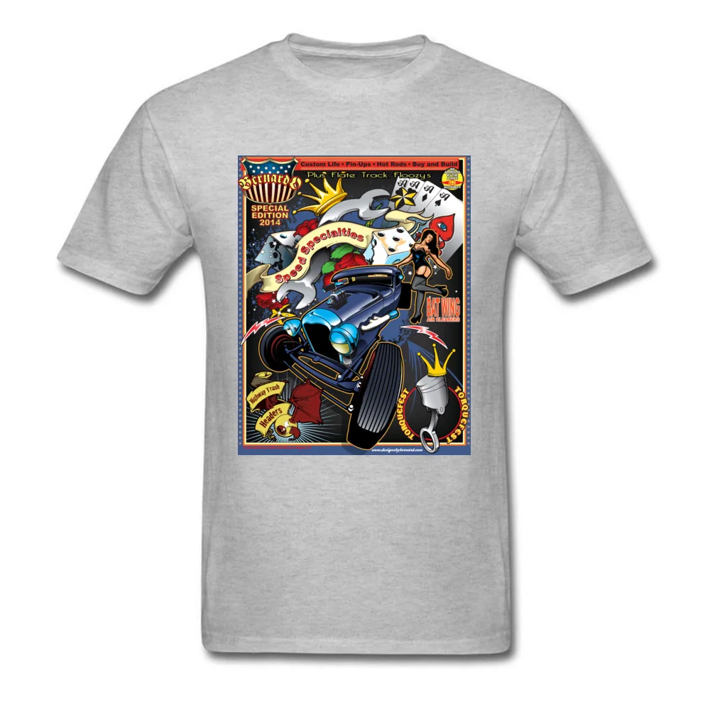Design Rockabilly HotRod Crewneck T Shirts Summer Autumn Tops Tees Short Sleeve for Men Faddish Cotton Birthday T-Shirt Rockabilly HotRod grey