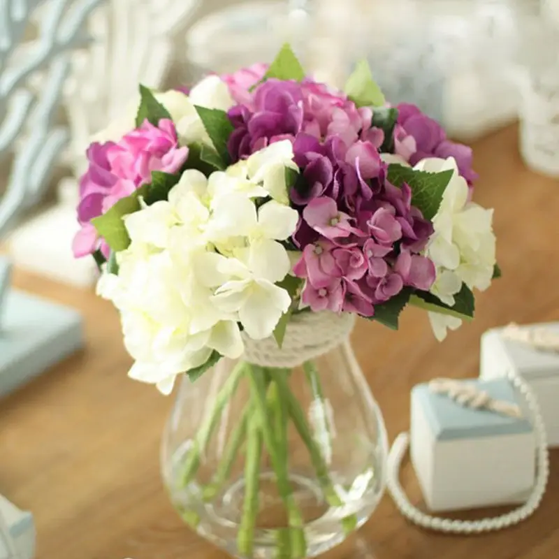 

1 pc New Artificial Hydrangea Silk Flowers Fake Leaf Bouquet Wedding Bridal Party Home Decor Silk Flowers Decoration