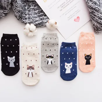 

Women Cotton Dot Cat Print cute Socks Skarpetki Damskie chaussette femme happy socks women chaussettes femme W020