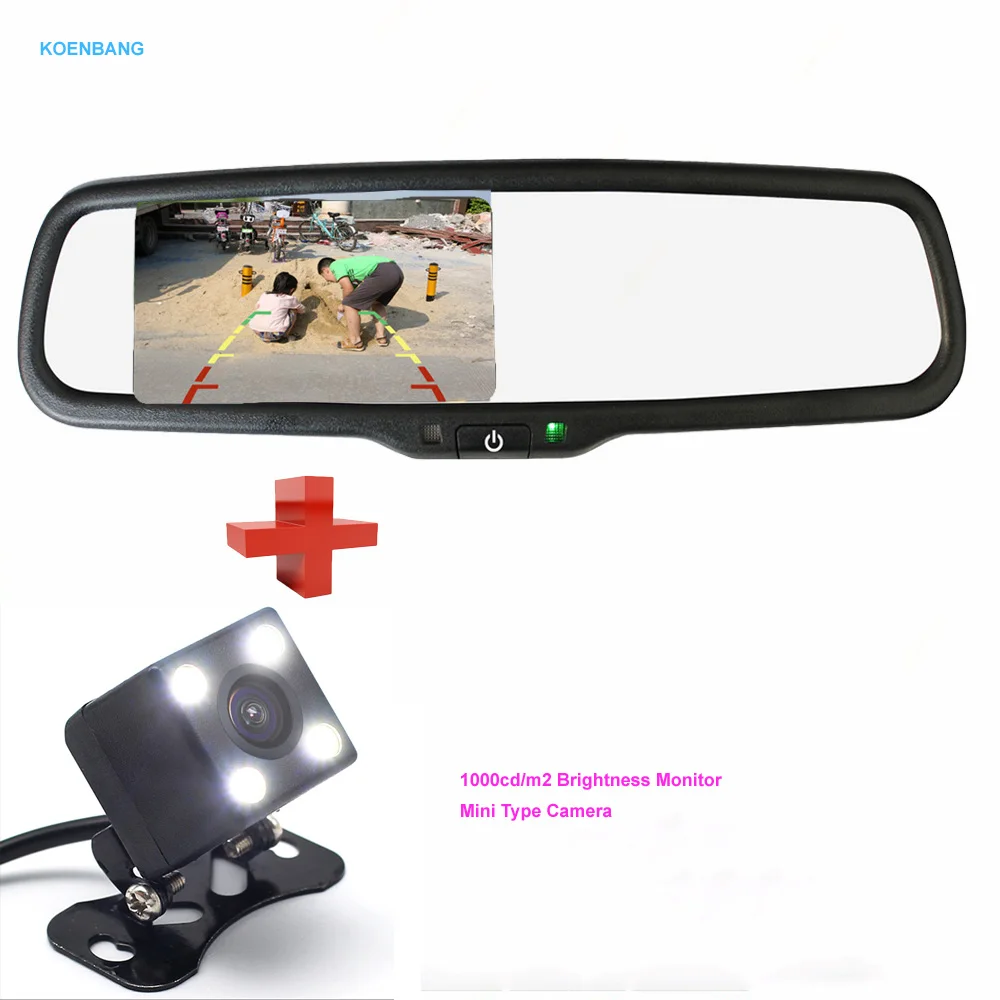 

KOENBANG 4.3" Car Rearview Mirror 1000cd/m2 Monitor Rear View Camera TFT-LCD Video Parking Kit 4 LED Night Vision Reversing Car