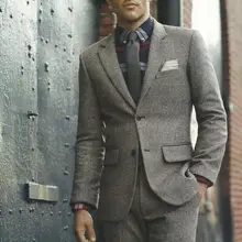 Осень-зима, итальянский стиль, серый твид, мужской костюм из 2 предметов, приталенный Свадебный костюм для выпускного вечера для мужчин, свадебный смокинг