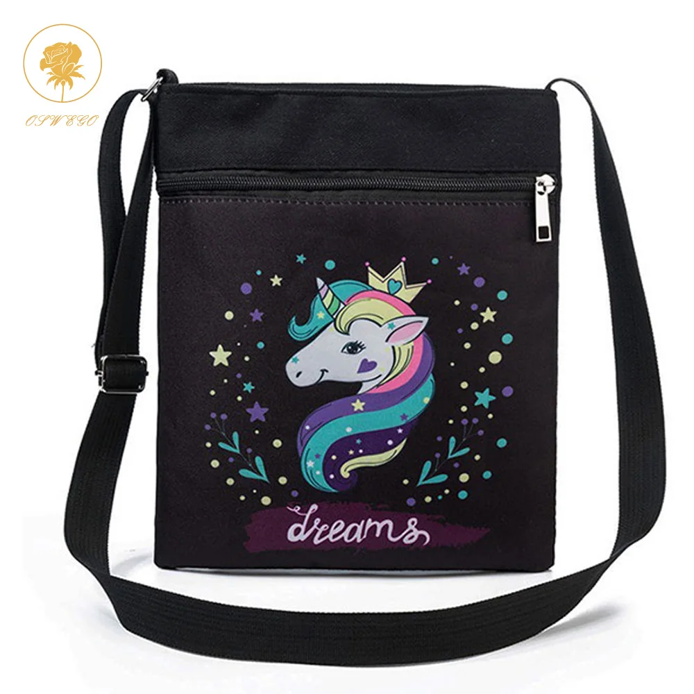 

OSWEGO Light Messenger Bags Two Zipper Animal Cartoon Unicornio Printing High Quality Designer Fashion Mini Women Crossbody Bags