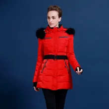 Женский пуховик тонкий толстый енот меховой воротник пуховые пальто Европа и США минус 40 градусов теплая белая и красная куртка B317