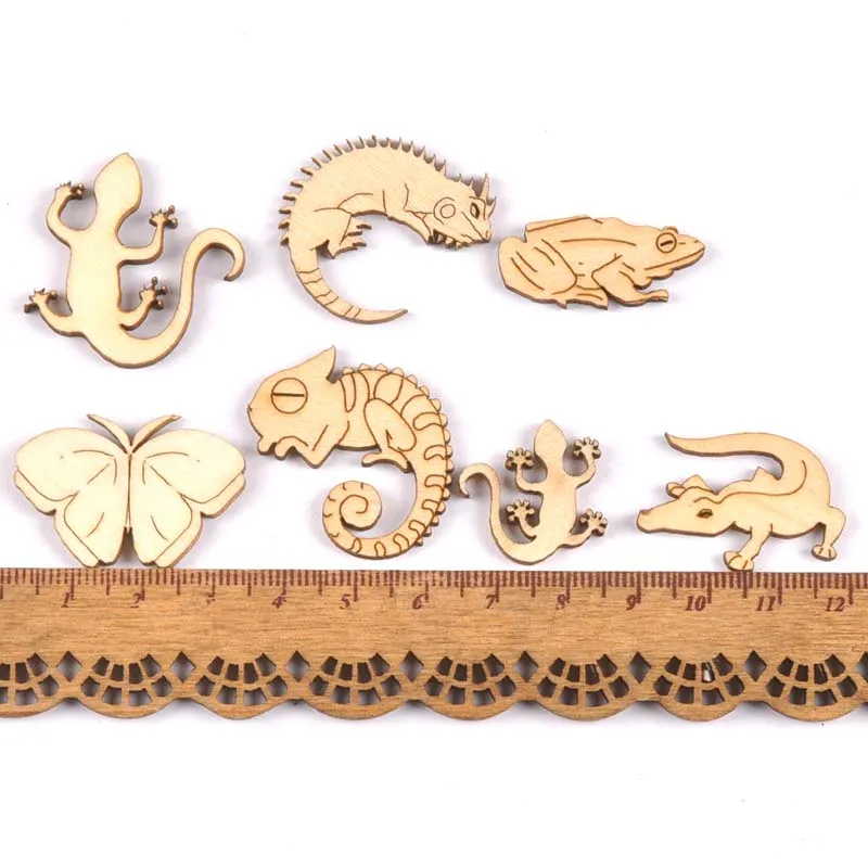 25-35mm 20pcs Mixed Reptile/gecko Wooden Ornament For Scrapbook Wood DIY Crafts Home Decoration Handmade Accessories M1936