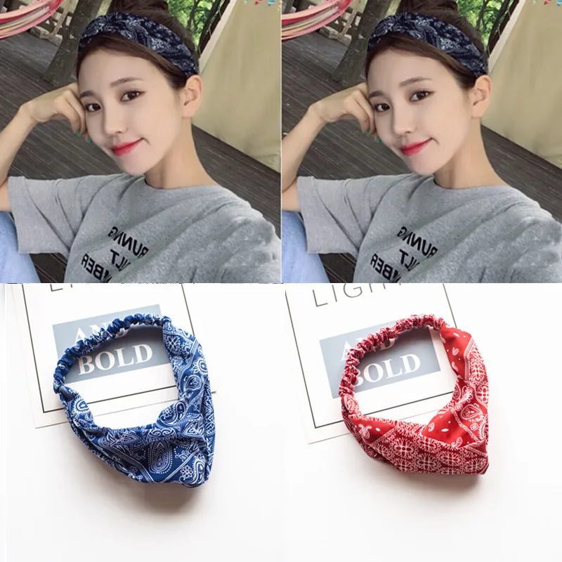 New Korean Retro Cashew Flower Cross Elastic Hair Band Fabric Headband Accessories |