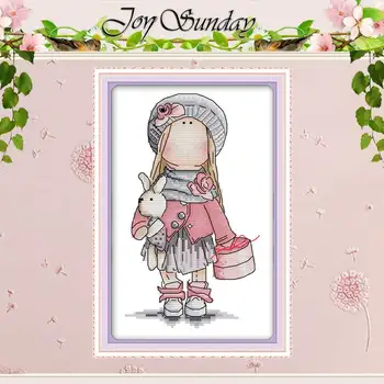 

Little girl holding a rabbit counted Cross Stitch 11 14CT Cross Stitch Set Wholesale DIY Cross-stitch Kit Embroidery Needlework