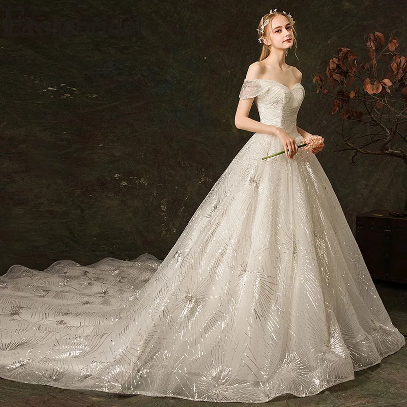 Erosebridal блестящие пайетки кружева свадебное платье длинное свадебное платье с длинным подолом со шнуровкой элегантное милое Vestido De Noiva