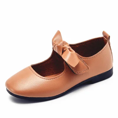 Коллекция года, весенне-осенние модели, новые кожаные туфли с бантом для девочек, танцевальная детская обувь принцессы, обувь для детей, Студенческая обувь - Цвет: brown yellow
