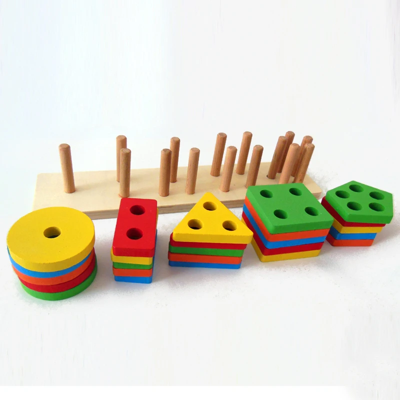 

Geometry Shape Multifunctional Geometric Sleeve Pair Shape Early Childhood Education Wooden 3D Column Matching Block Toy Gift