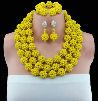

New style Fashion Yellow Crystal bead Jewelry Set Personality Design Charms Red Mixed African Jewelry Set High Quality