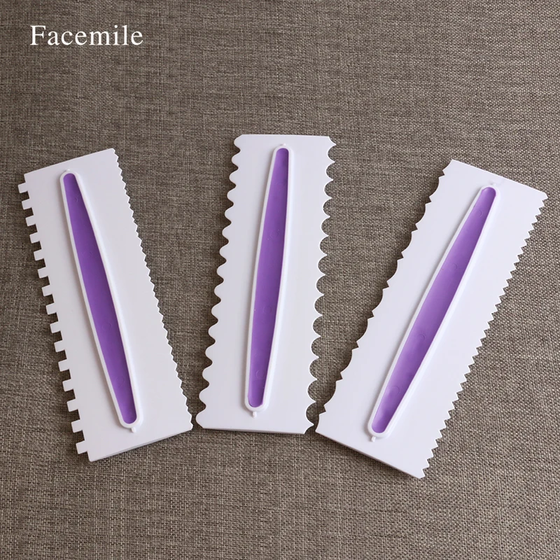  Purple Color 3pcs Pastry Icing Comb Set Plastic Fondant Spatulas Cake Scraper Baking Decorating Too